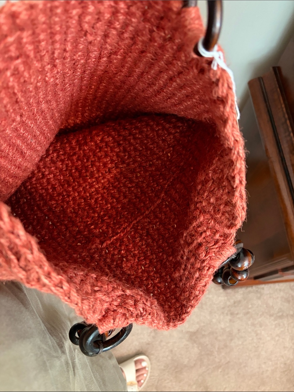 Woven Bead-Handle Tote Bag in rust color - Picture 3 of 3